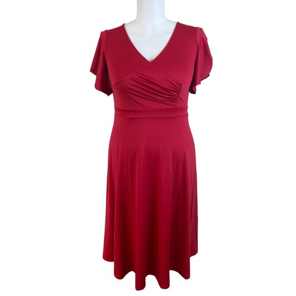 Dokotoo Women’s Red V-Neck Short Sleeve Flared Midi Dress Sz XL - New - Picture 2 of 10
